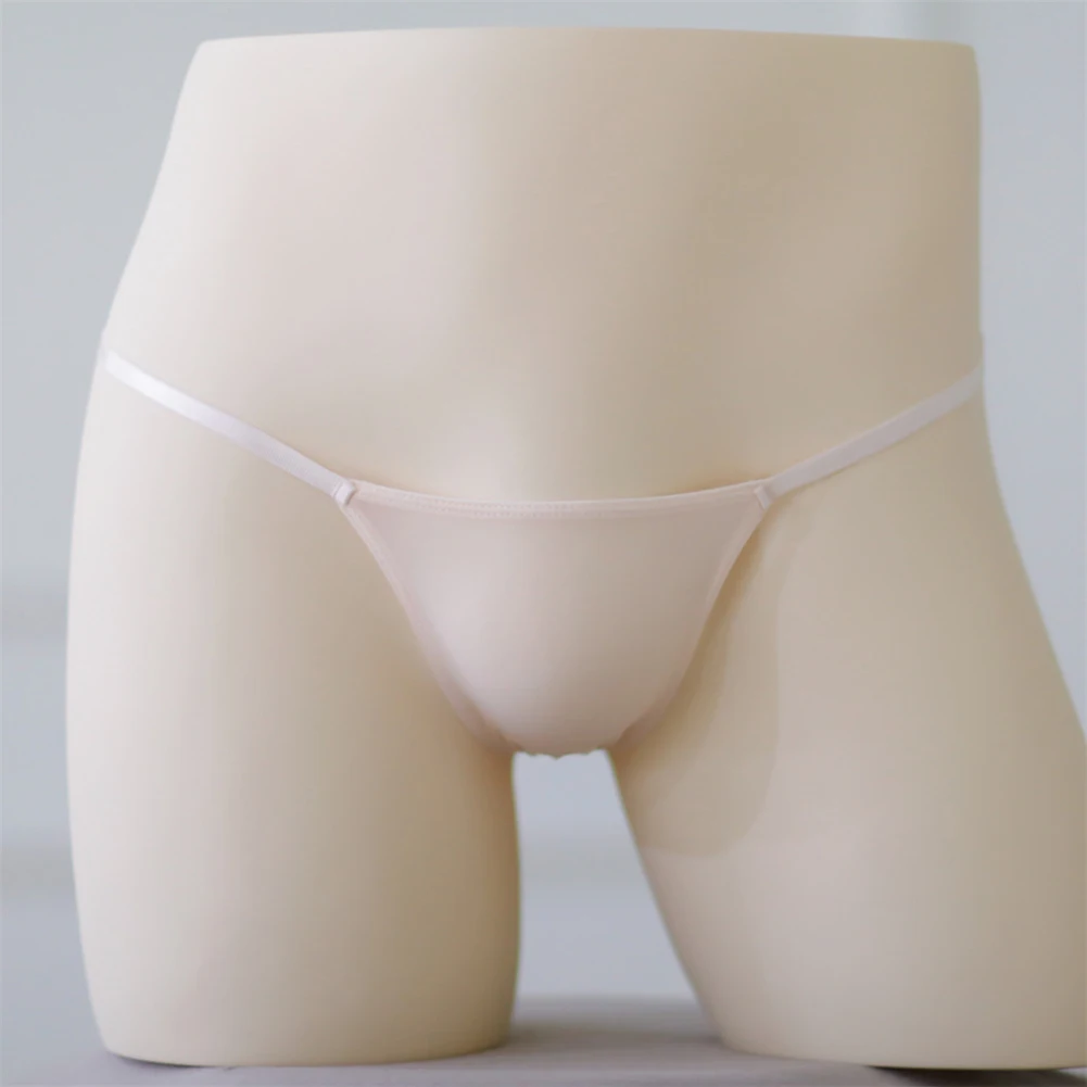 Tanga de tiro bajo con parte trasera en T para hombre, ropa interior sólida, bolsa transparente, ropa de playa de seda de hielo, lencería erótica,