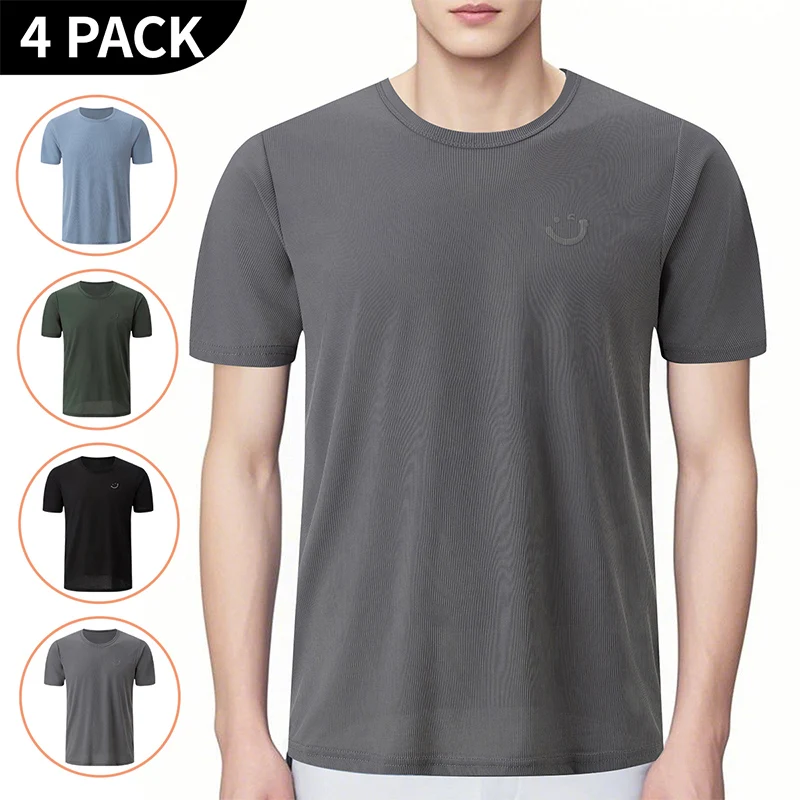 

4/1 Pcs Men's Summer Solid Color Smiling Face Ice Silk Casual Short Sleeve Teenagers Loose Fashion Soft And Comfortable Sports T