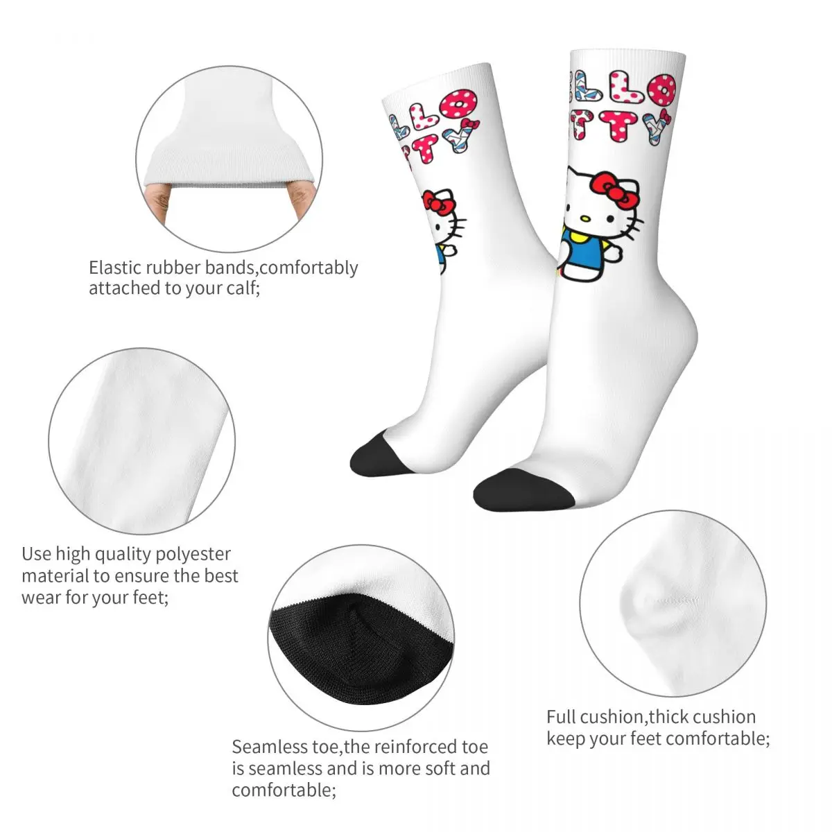 Colorful Official Hello Kitty Rainbow Basketball Socks Polyester Middle Tube Socks for Women Men