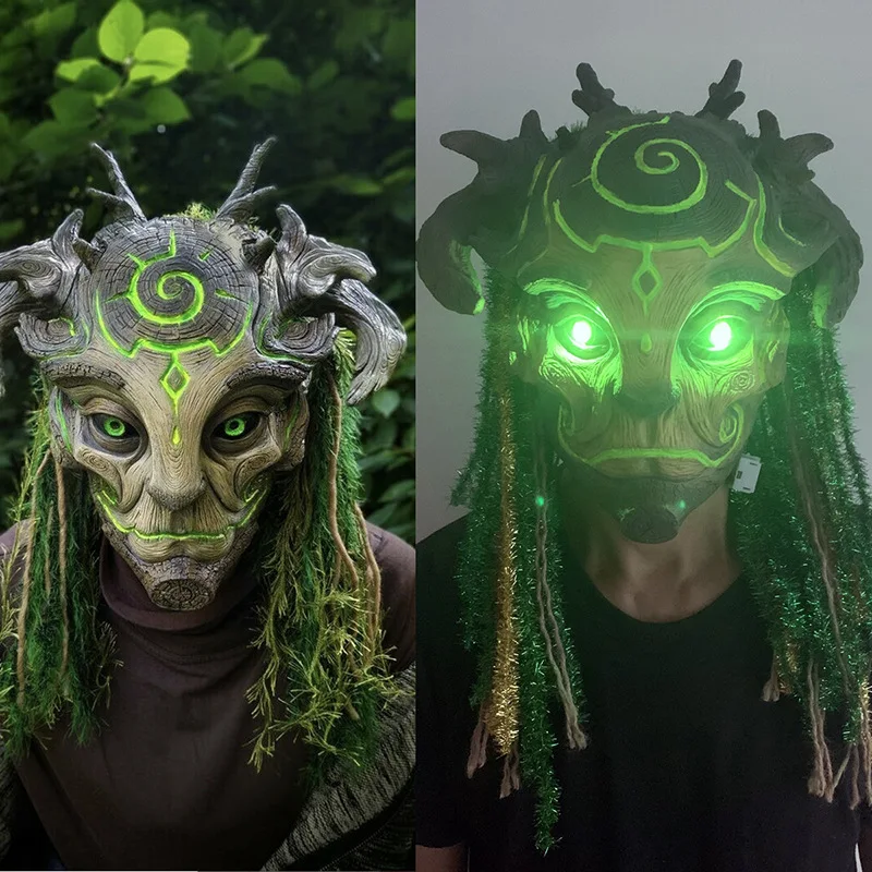 Dryad LED Cosplay Latex Mask Halloween Funny Full Face Mask Cyberpunk LED Elf Mask for Men Masquerade Cool Glow Mascara Carnaval