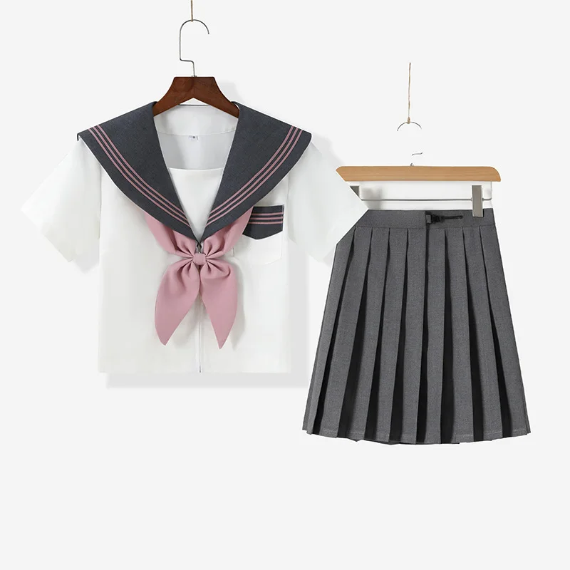 New grey JK uniform sailor suit uniforme scolastica ricamata giapponese primavera estate gonna a pieghe stile college a maniche lunghe