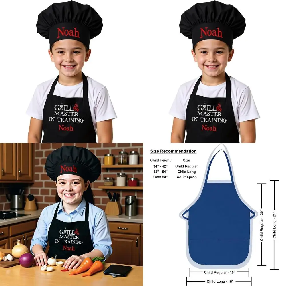 

Custom Embroidered High-Quality Children's Apron and Chef Hat for Kitchen Fun