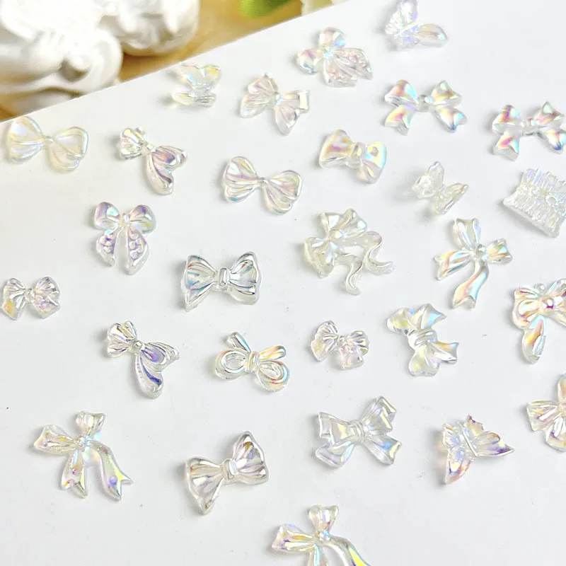 50pcs Resin Butterfly Nail Art Jewelry Bow Tie Streamer Wearing Nail Ice Through Hairpin Phone Case Decorations Diy Accessories