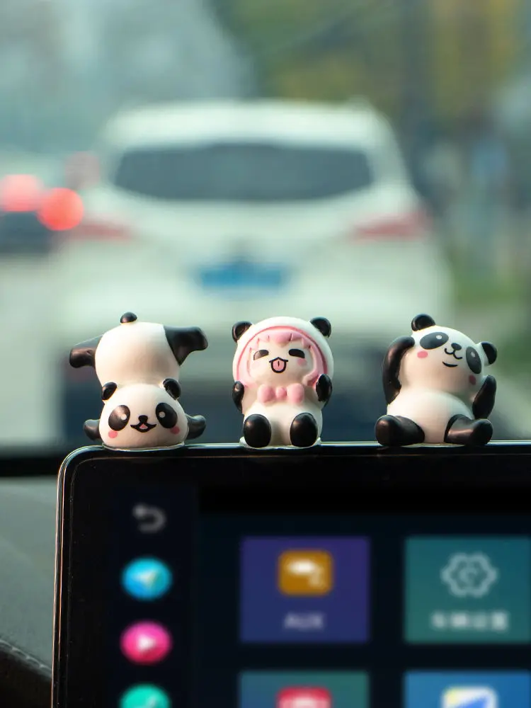 Screen ornaments creative center console cute little panda cartoon car interior decoration supplies car 3