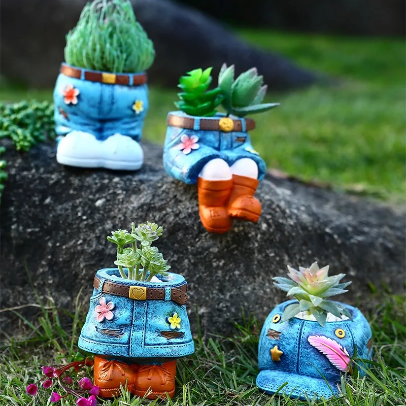 Enfeites de resina série cowboy, vasos de flores, decorações de vasos de flores em estilo rústico