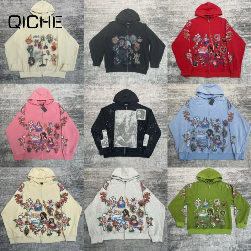 QICHE New Loose Casual Sweatshirt Men 2026 Autumn Urban‑Vibe Cotton‑Fabric Direct‑Ink Print Street‑Hip‑Hop Top