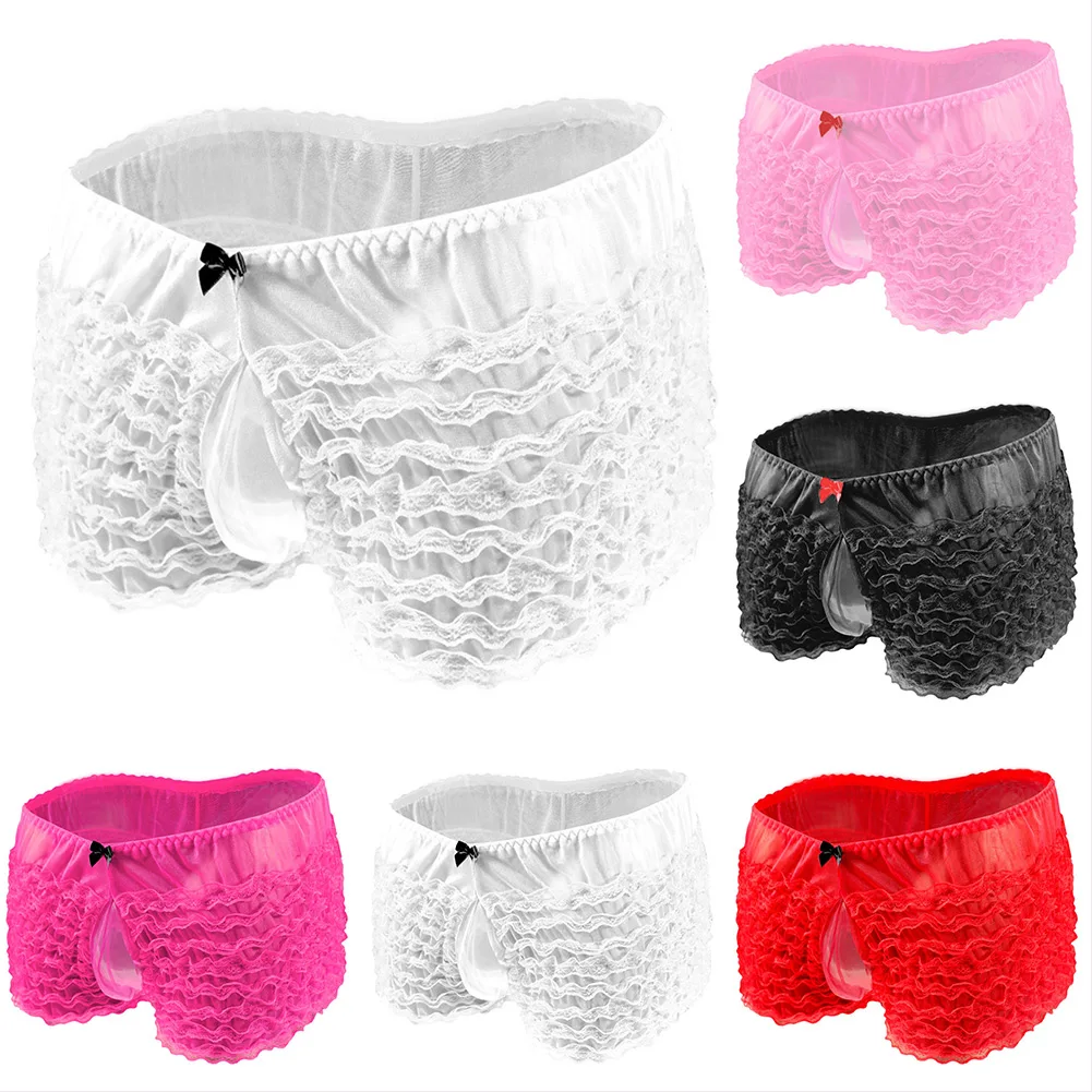 Gay Men Boxer Briefs Sissy Sex Sleep Bottoms Daily Knickers Lace Sexy Sissy Spanex Underpants Briefs Underwear