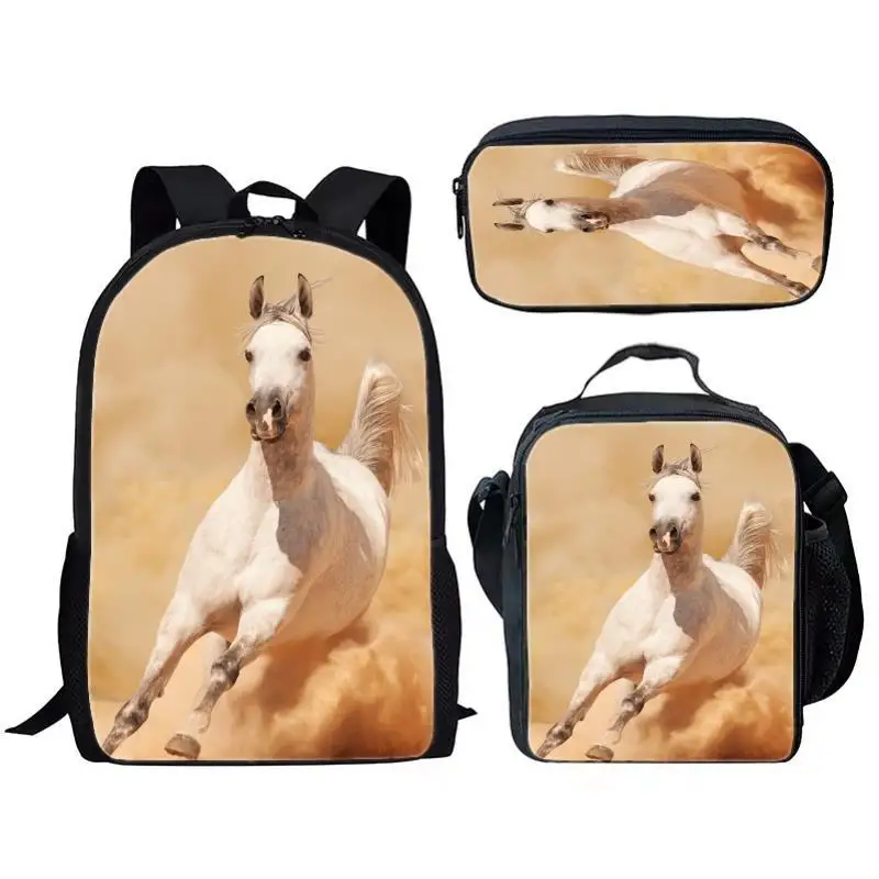 Tier, Pferd, dreiteiliges Set für Kinder und Jugendliche, Rucksack mit großem Fassungsvermögen, Essenspackung, Stifttasche