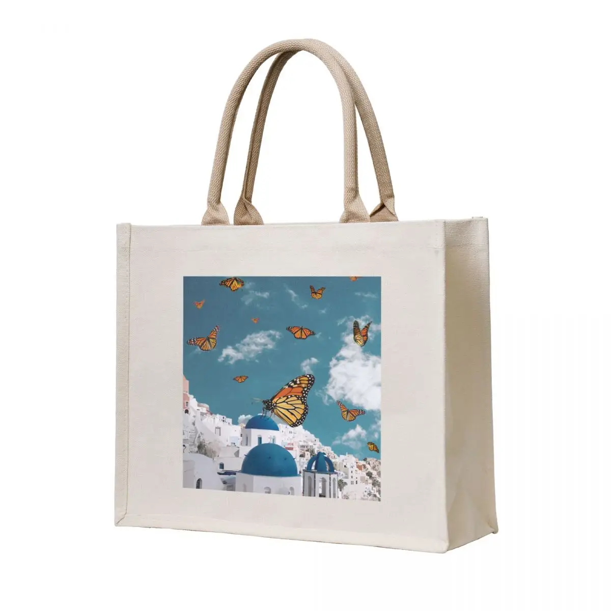 

Santorini Butterflies Tote Bag reusable shopping bags Eco bag Cloth bag shopping logo