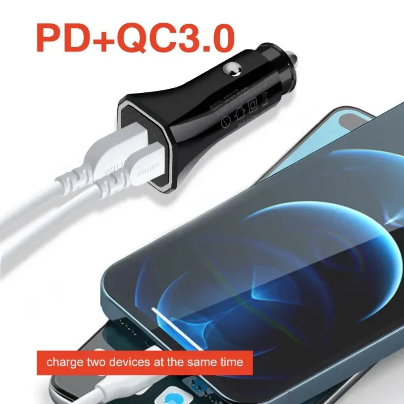 New 12W Car Charger PD+USB Dual Port Car Mobile Phone 2.4A Dual Port