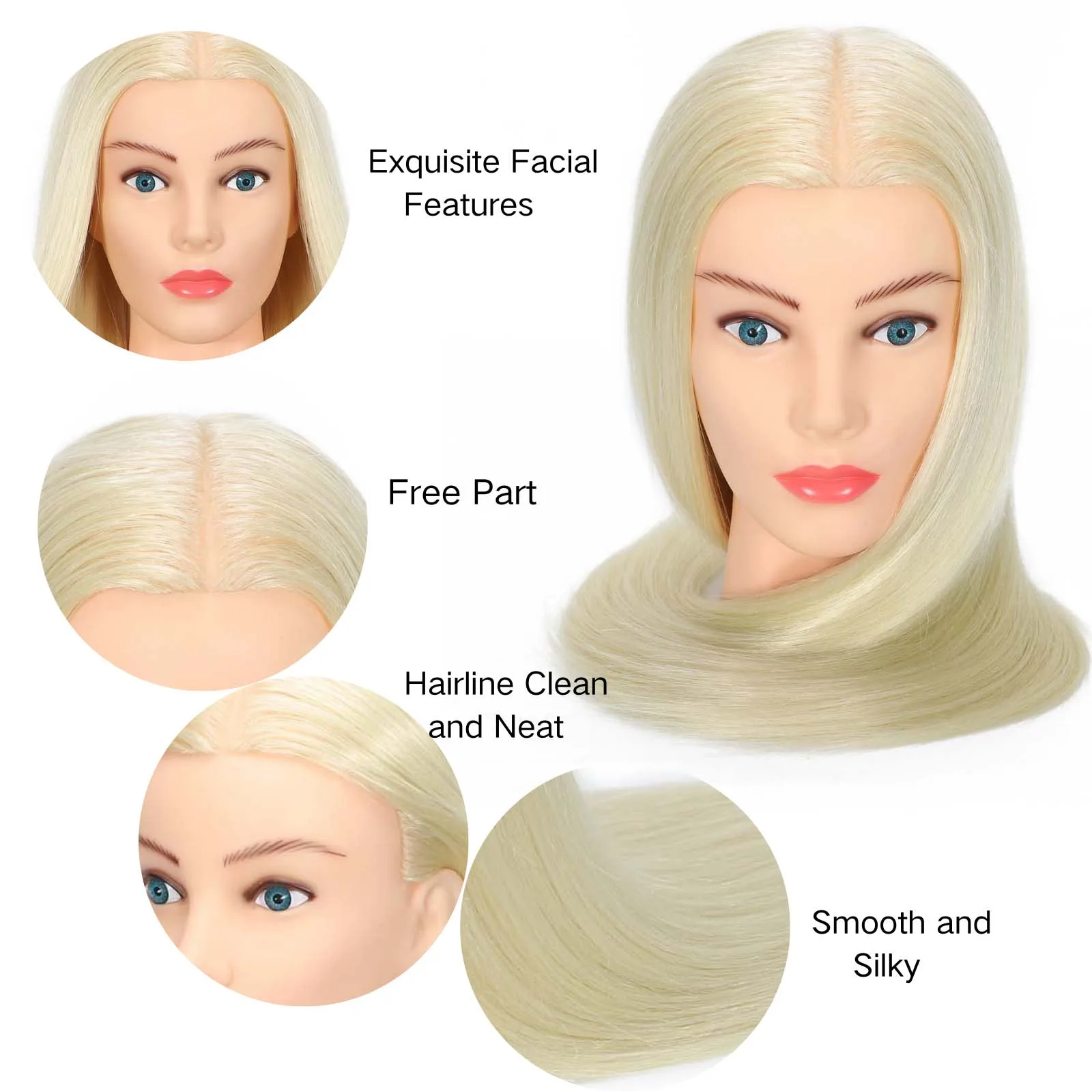 Tête de mannequin avec 70% de vrais cheveux, 24 pouces, coiffure blonde, cosmétologie, tête de pratique de formation