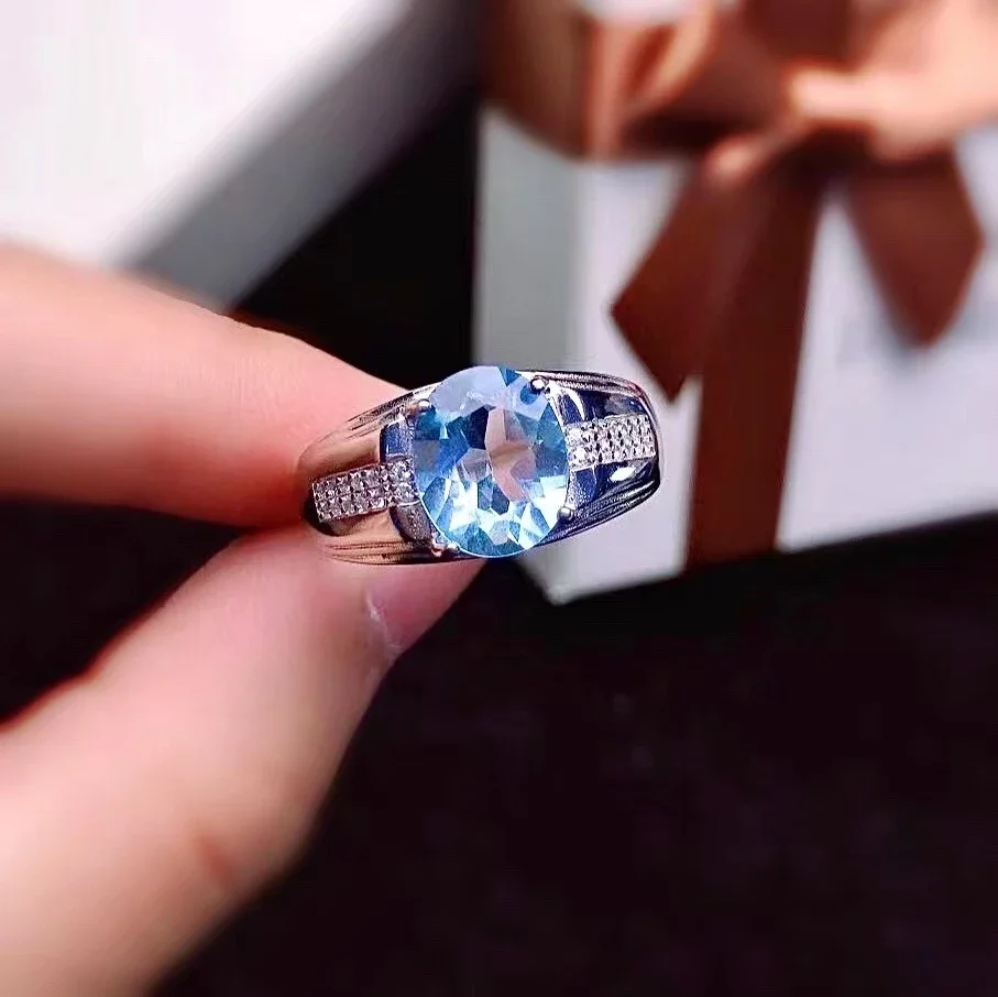 

Fashion Silver Man Ring with Gemstone 8mm*10mm 3ct Natural Topaz Ring for Man 925 Silver Topaz Jewelry Hotsale Man Topaz Ring