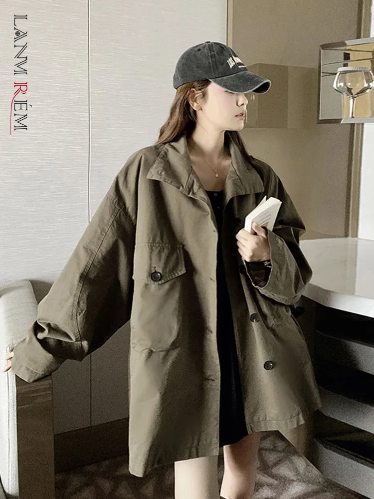 

LANMREM Fashion Trench Female Striped Stitching Long Sleeves Single Breasted Loose Coat Korean Style 2024 Spring New 2DA3935