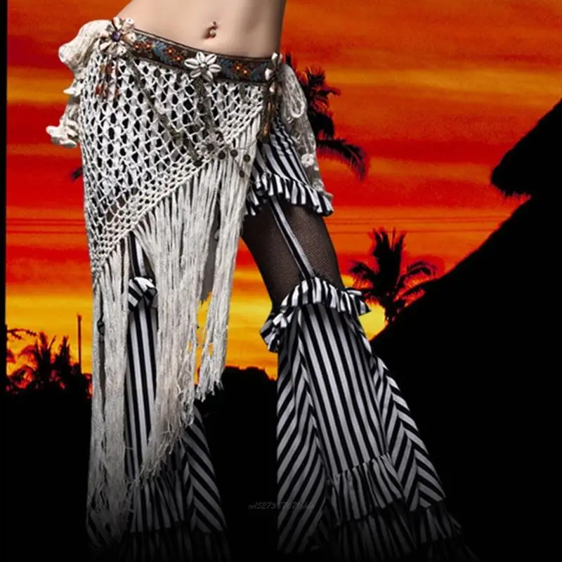 X5XA kobiety taniec brzucha chusta na biodra Tribal spódnica do tańca brzucha Fringe taniec brzucha chusta na biodra długie na