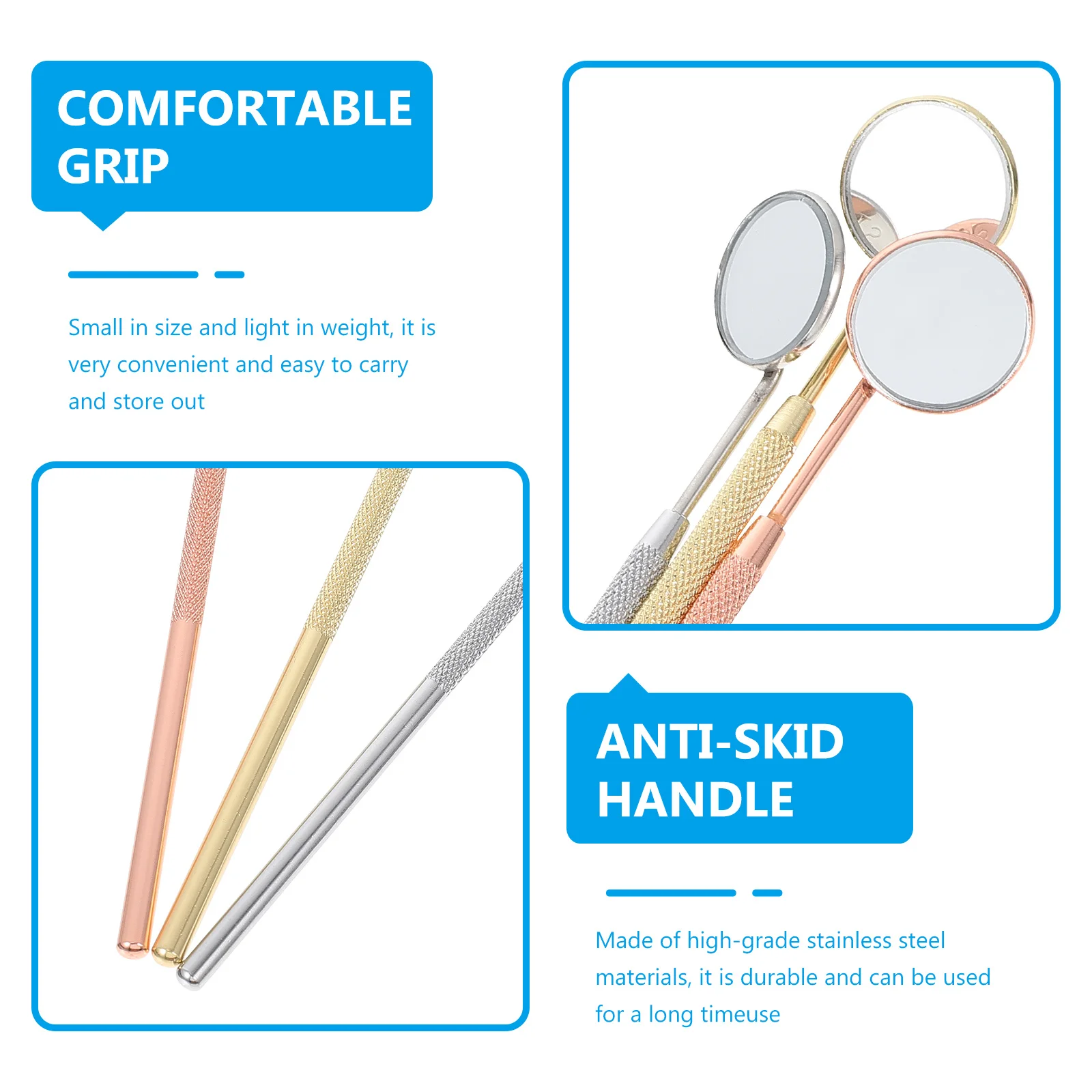 

3Pcs Oral Mirrors High Grade Handheld Lash Extension Mirror with Non Slip Grip for Clear Eyebrow Observation Beauty Supplies