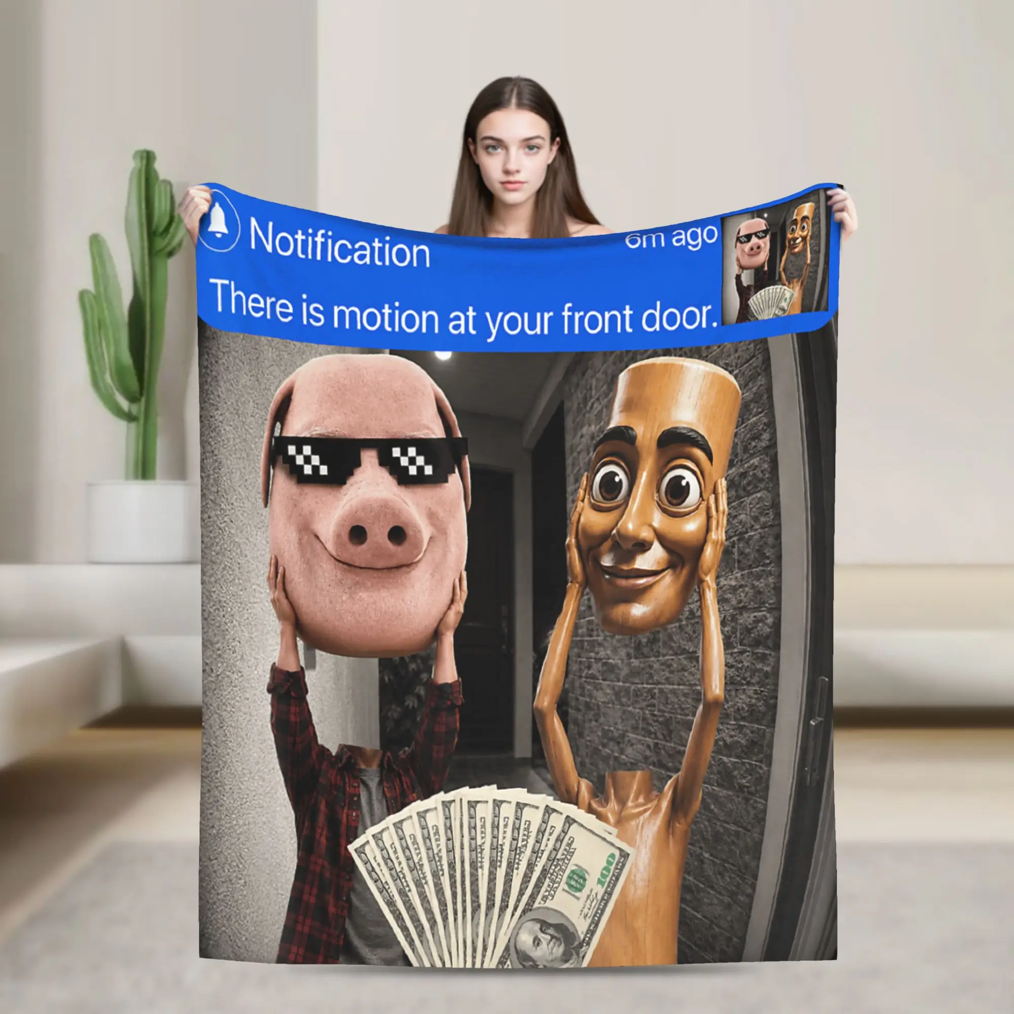 Soft Comfy Blankets Camping Tung Tung Sahur John Pork Motion at Your Front Door Meme Throw Blanket Print  Bedspread For Bedroom