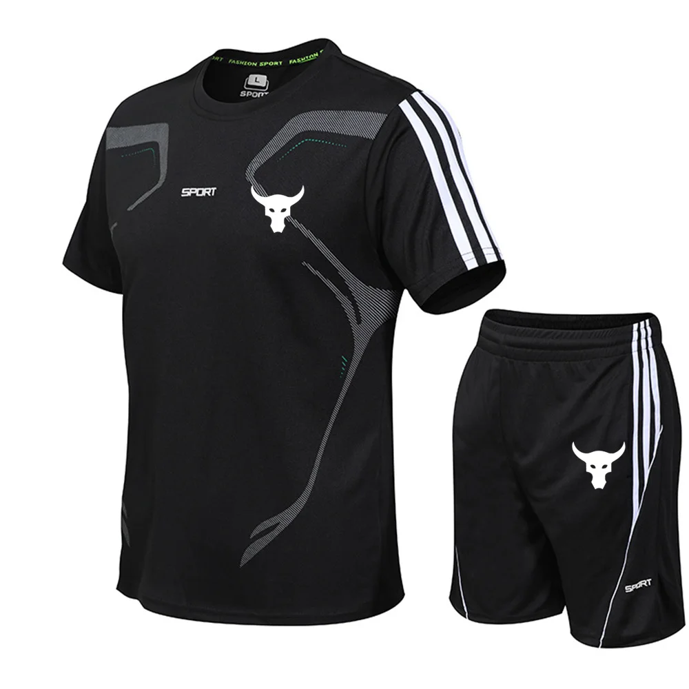 

Men's Sports Suit Summer New Breathable Quick Drying Short Sleeved Shorts Set T-shirt Running Fitness Training Suit Big 5XL