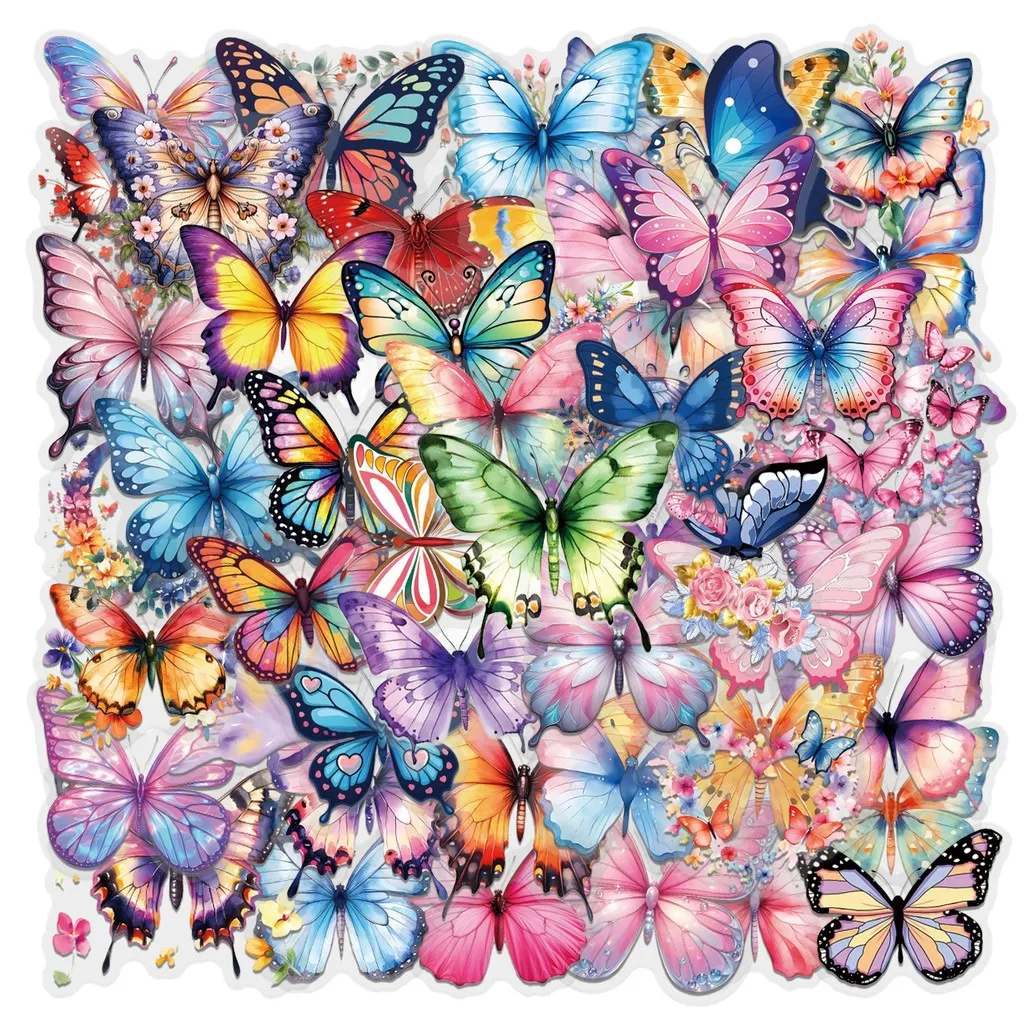 60 Pieces Colorful Butterfly Sticker Pack - Waterproof Trans