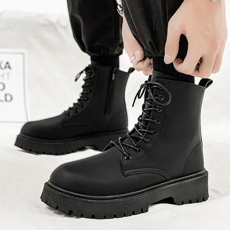 Autumn New High-top Lace-up Winter Boots Men RetroBritish Style Fashion Shiny Work Training Combat Botas Tacticas Зимові Чоботи