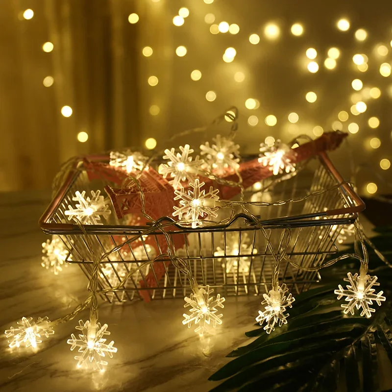 80/40/20/10 LED Christmas Fairy Light String USB Battery Box Powered Snowflake Light String New Year Decorative Light