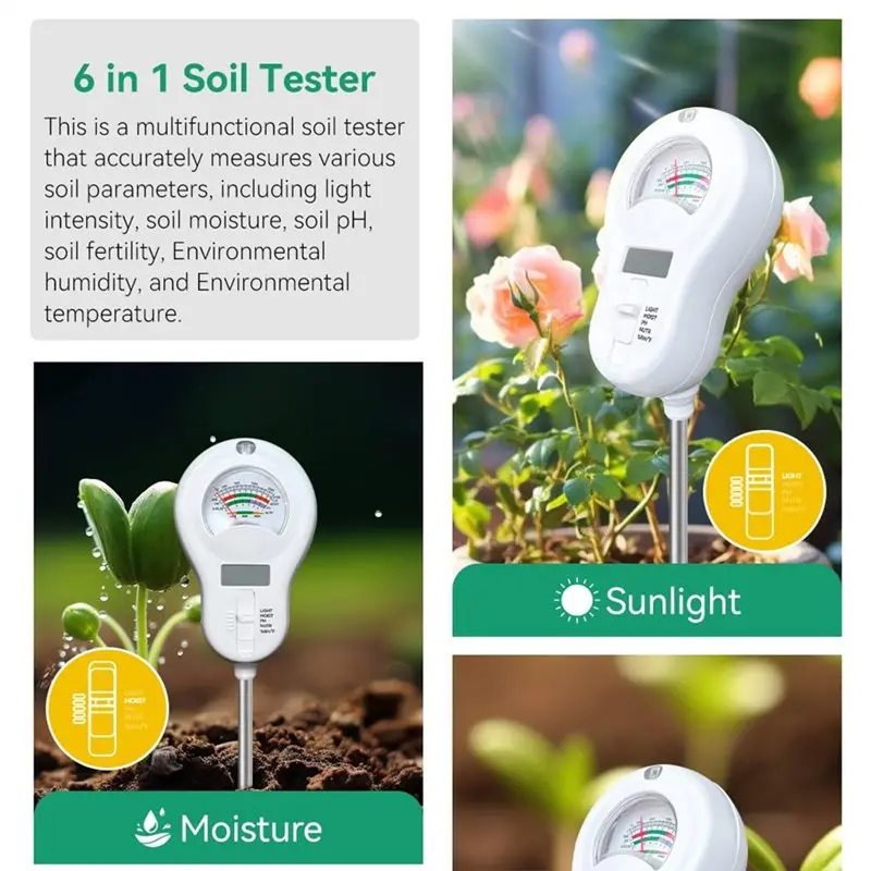 【RECOMMEND】درجة الحرارة/رطوبة PH/رطوبة ضوء الشمس/الخصوبة 6In1 متعددة الوظائف جهاز اختبار رطوبة التربة مقياس اختبار التربة #5