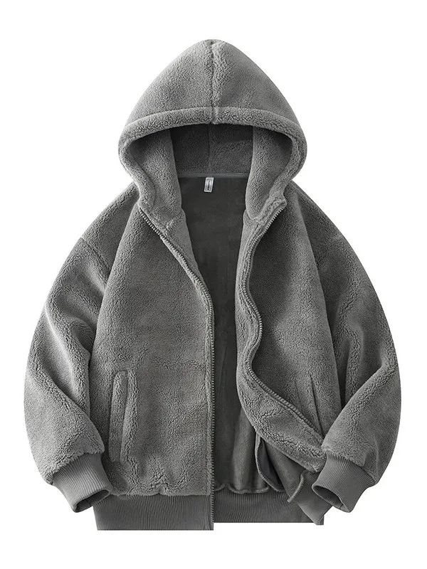 

Lamb Fur Jaet Men's Autumn Winter Casual Hooded Coat Men's Winter Trendy Brand Particle Fur Coat Warmth Youth Faion