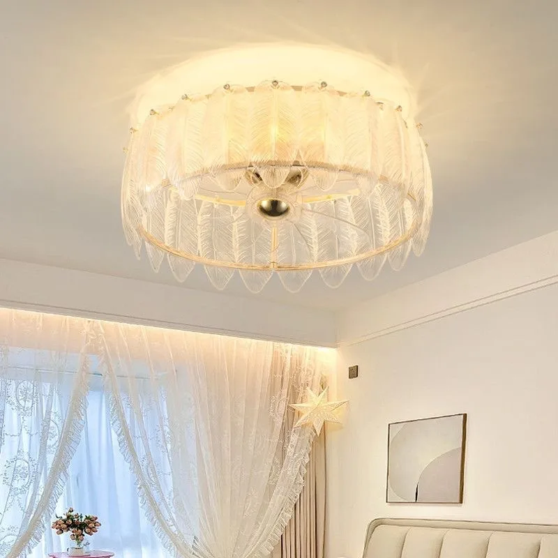 Luxury Crystal Glass Feather Ceiling Lamps Living Room French Restaurant Fan Lights Master Bedroom Study Kitchen Clothing Store