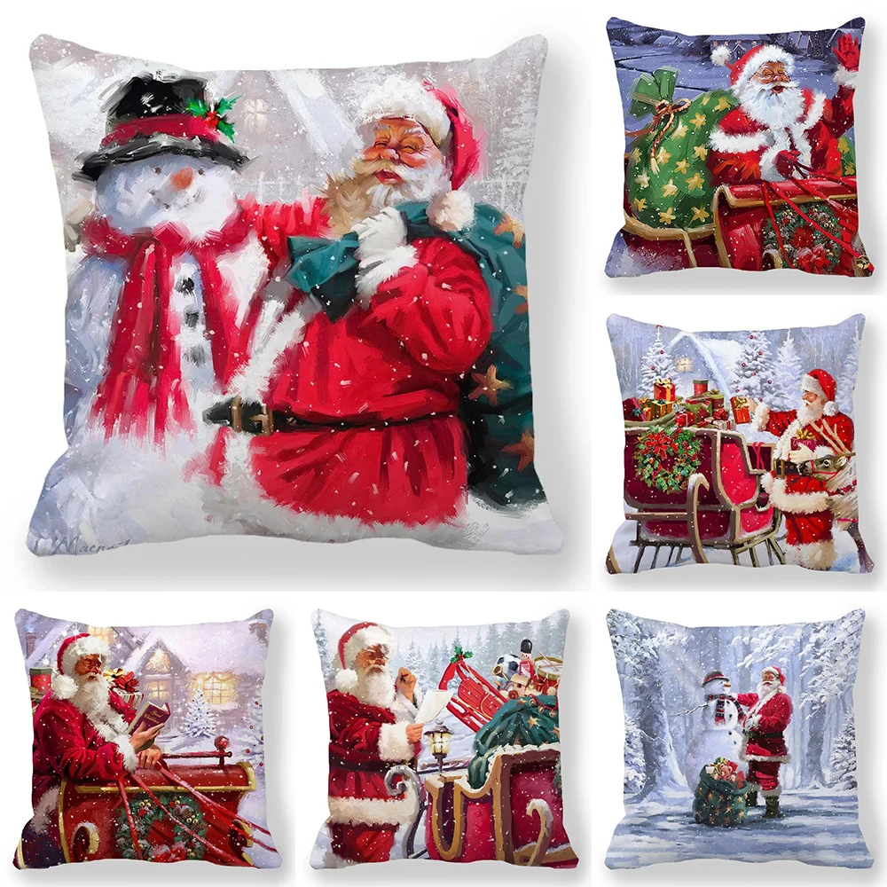 

Santa Claus Home Decor Printed Pillowcase 2024 New Year Christmas Bedroom Living Room Sofa Decorative Cushion Cover