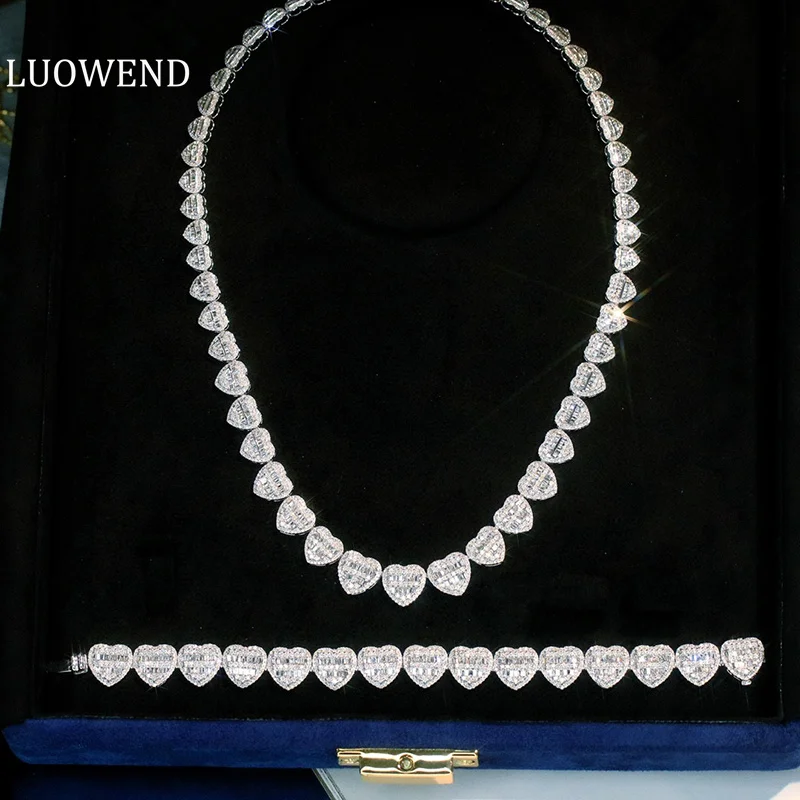 LUOWEND 100% 18K White Gold Necklace Luxury Elegant Style 7.50carat Real Natural Diamond Necklace for Women High Party Jewelry