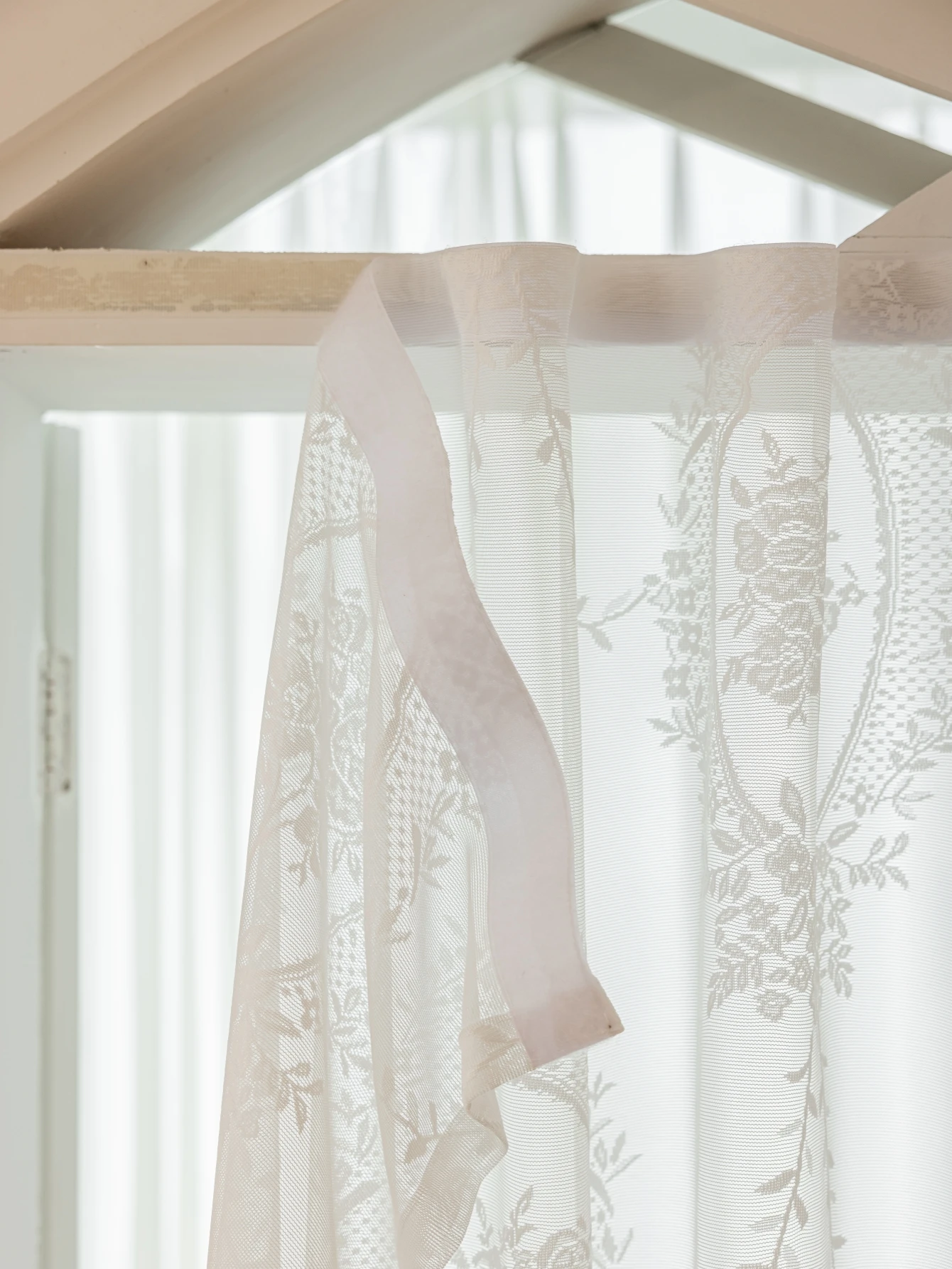 Lace Curtains White Flower Embroidered Single Panel No Drill Hook And Loop Fastener kitchen curtains Sheer Curtain Romantic