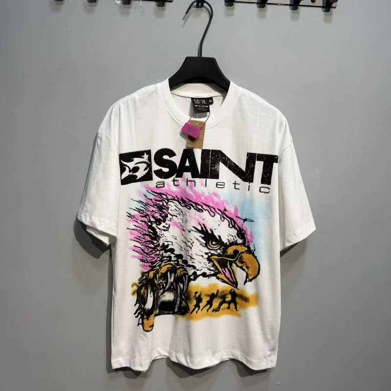 Summer Real Photo White High Quality Saint T-shirt Fashion Street Mens Womens Casual Tee Graphic T Shirts