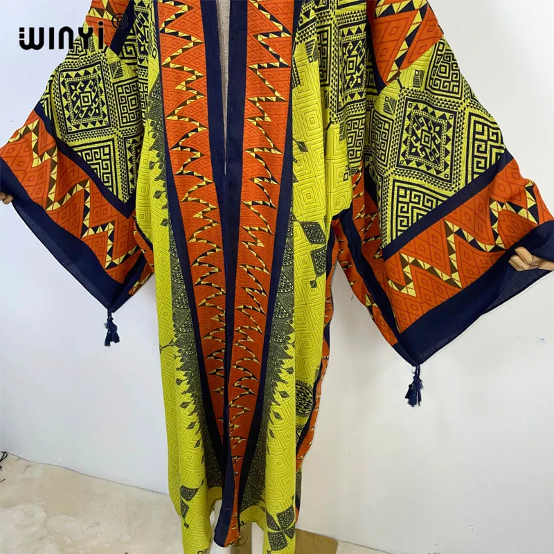 WINYI 2023 new summer print Women Cardigan Loose Long Dress Cocktail Party Boho Maxi beach Swimming Cover Up Kimonos