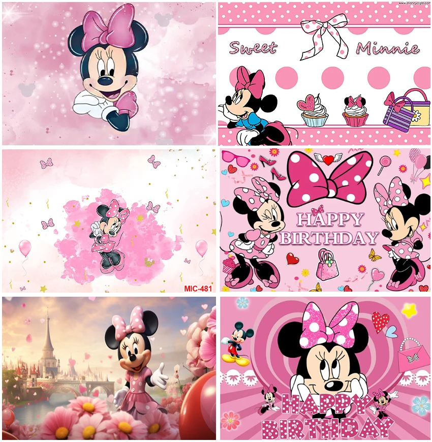 Pink Minnie Mouse Bow Knot Cartoon Castle Backdrops Baby Shower Happy Birthday Decor Party Backgrounds Photographic Banner