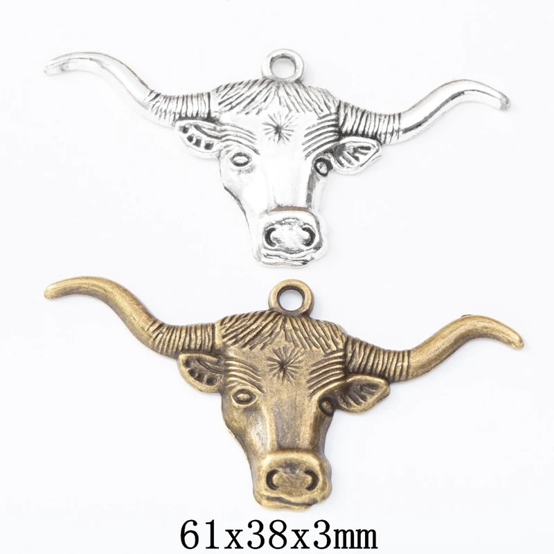 40pcs 61*38MM Zakka Style Wedding Creative Gift Alloy African Bull Head Jewelry, Vintage Classic Handmade Diy Sweater Necklace P