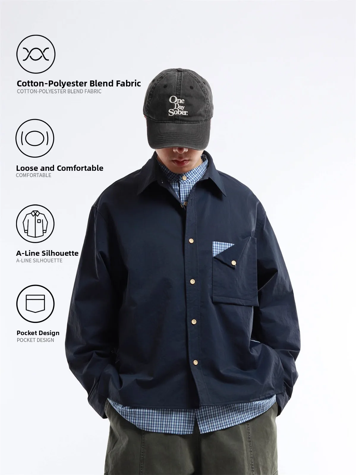 Loose Casual Blue Striped Patchwork Fake Two-Piece Long Sleeve Collared Shirt for Men Cityboy Style Cotton Poplin Unisex Open...