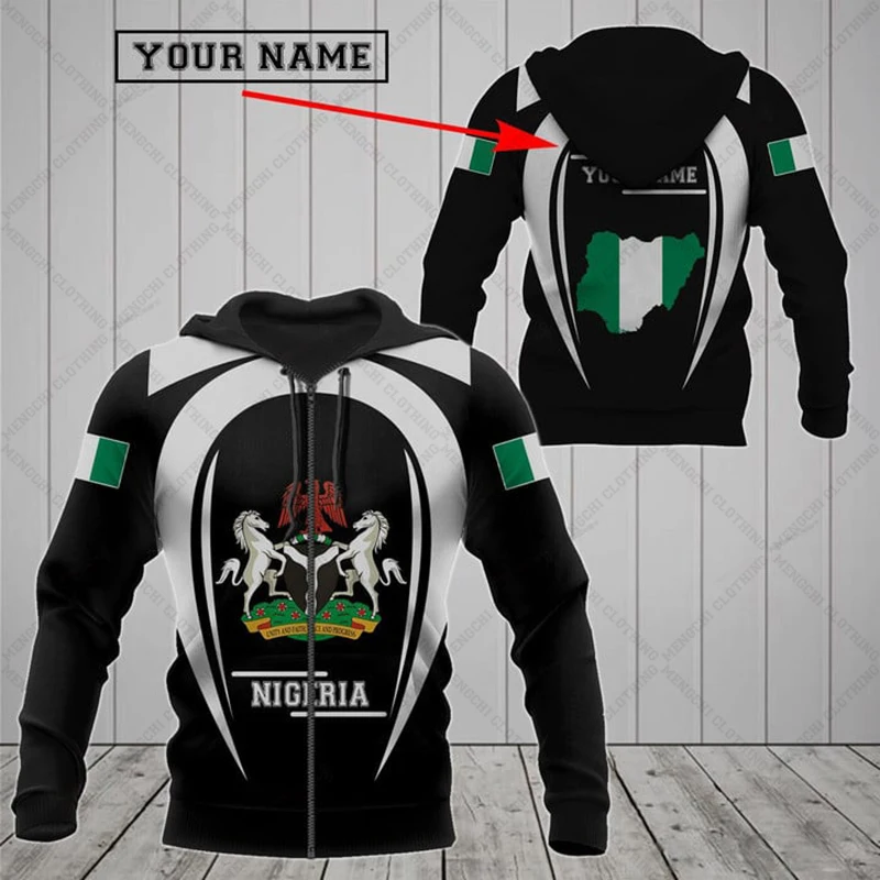 

Custom Name Nigeria Emblem Zipper Hoodies Loose Unisex Oversize Sweatshirts Winter Casual Streetwear Tops Pullover