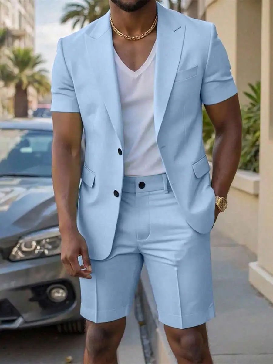 Conjunto de 2 Piezas de Pantalones Cortos Formales y Casuales de Verano para Hombre, Color Azul Bebé, para Fiestas de Negocios, Regalo para H