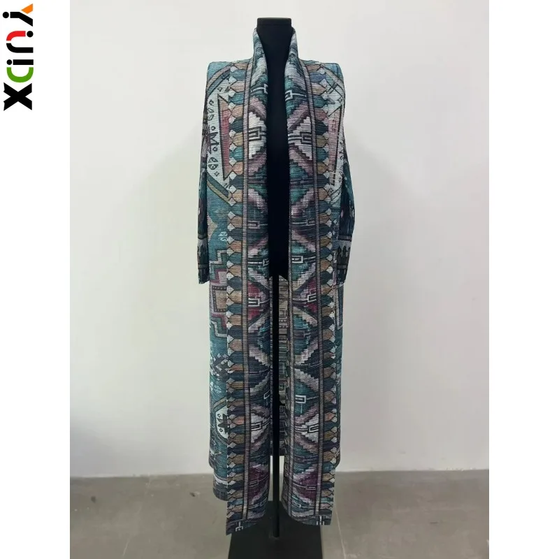 

YUDX Miyake Pleated Collar Retro Printed Long Sleeved Dress for Women's Original Designer Abaya Fashion Robe 2024 Summer New