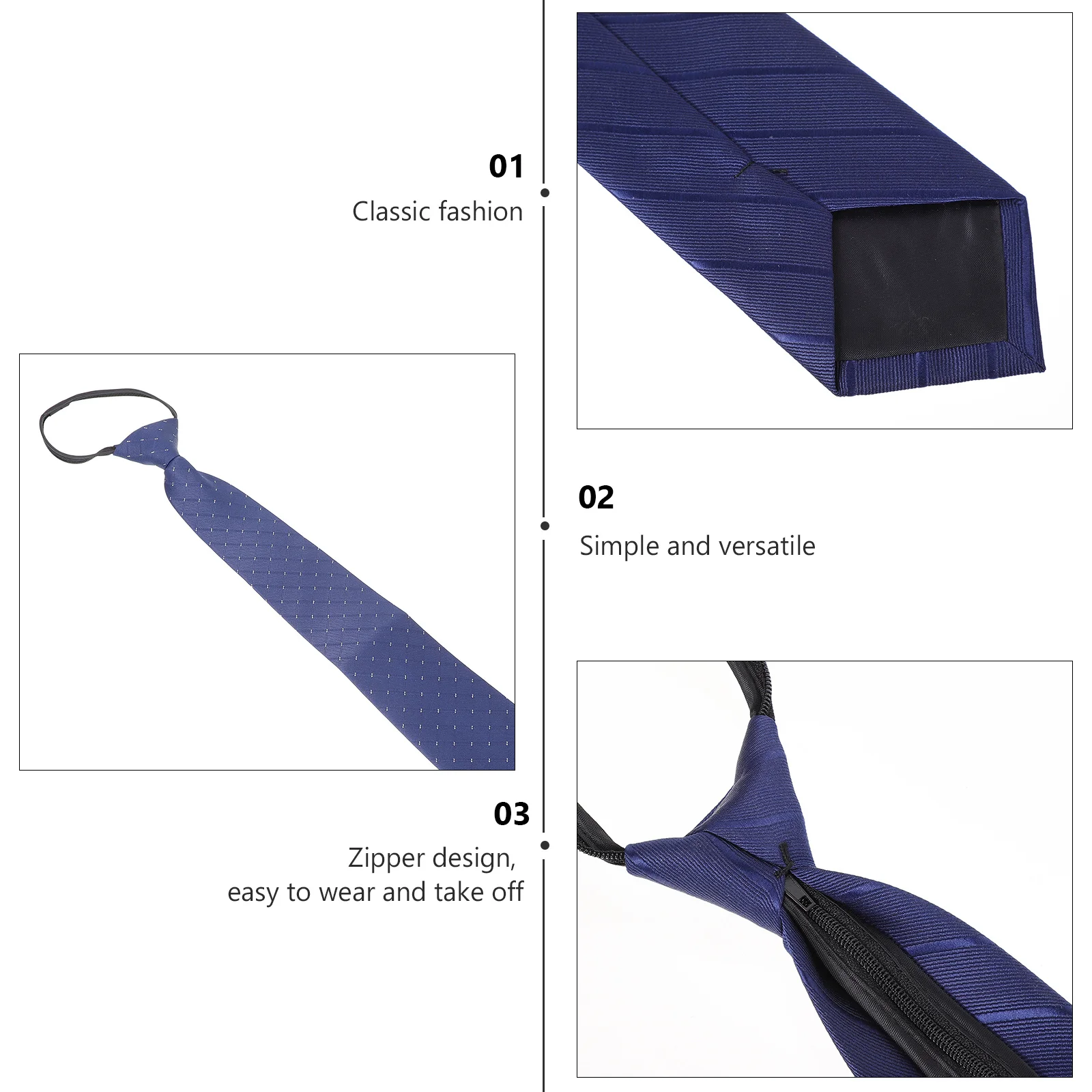 

2Pcs Men's Dress Ties Zipper Closure Neckties for Suits Shirts Uniforms Breathable Smooth Comfortable Business Style Clothing