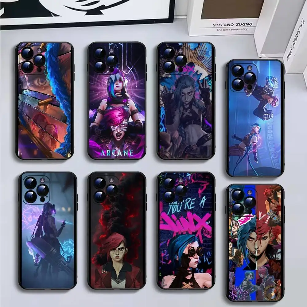 

Jinx- Vi - Arcane Phone Case For iPhone16,15,14,13,12,11 Plus,Pro Max,XS,X,XR,SE,Mini,8,7,Soft Black Cover