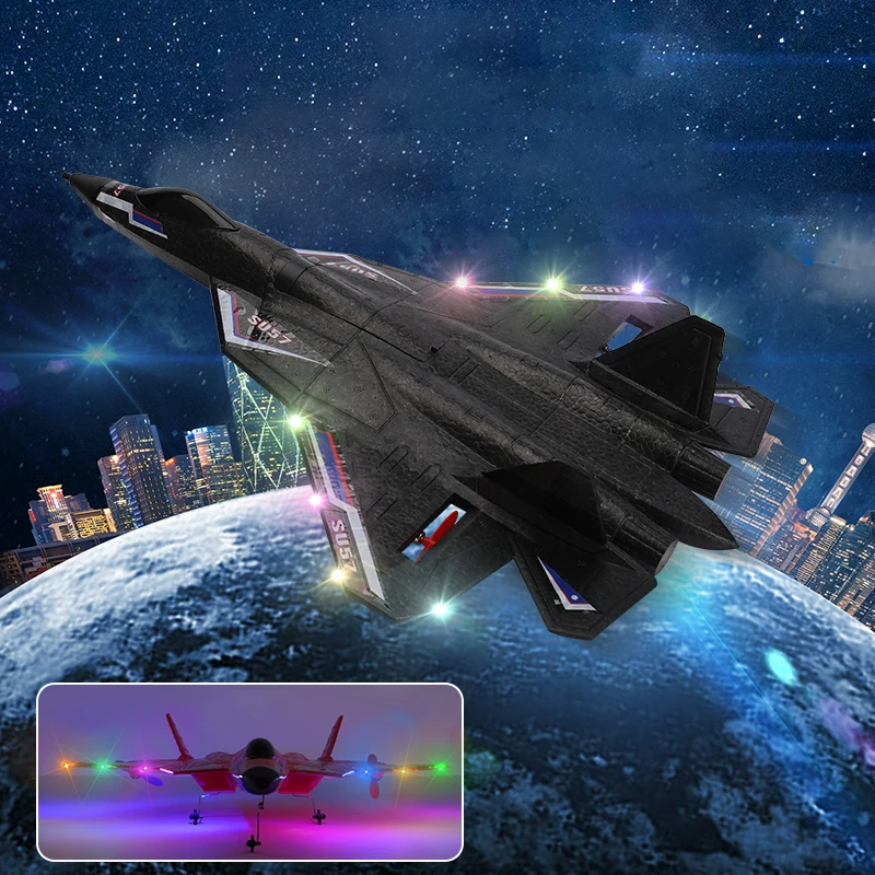 RC Plane SU57 Radio Controlled Airplane with Light Fixed Wing Hand Throwing Foam Electric Remote Control Plane Toys for Children