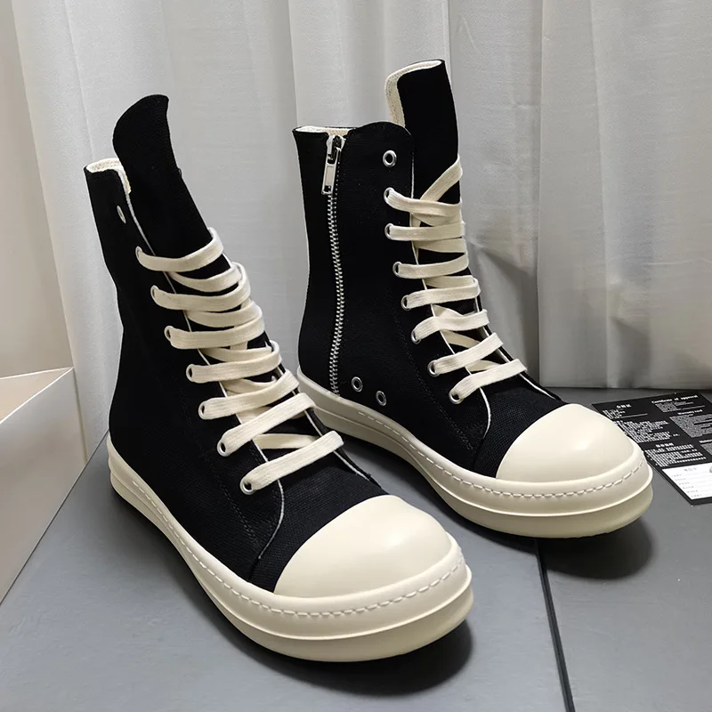 

Luxury Thick Sole High Top Canvas Sneakers Men Zipper Casual Couple Shoes Fashion Street Style Comfortable Daily Wear Footwear