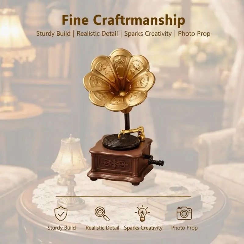 Dollhouse Vintage Phonograph Miniature 1Pcs Old Style Tabletop Model Living Room Scene Decoration Retro Accessory