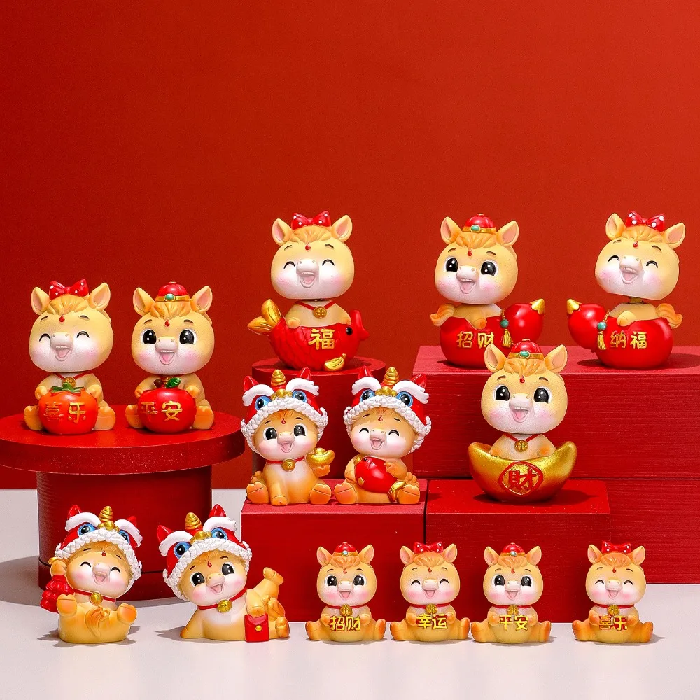 كارتون 2026 تمثال حصان مصغر من الراتنج لتقوم بها بنفسك تهز الحصان زخرفة لطيف سنة من مهرجان الحصان زخرفة مهرجان الربيع #1