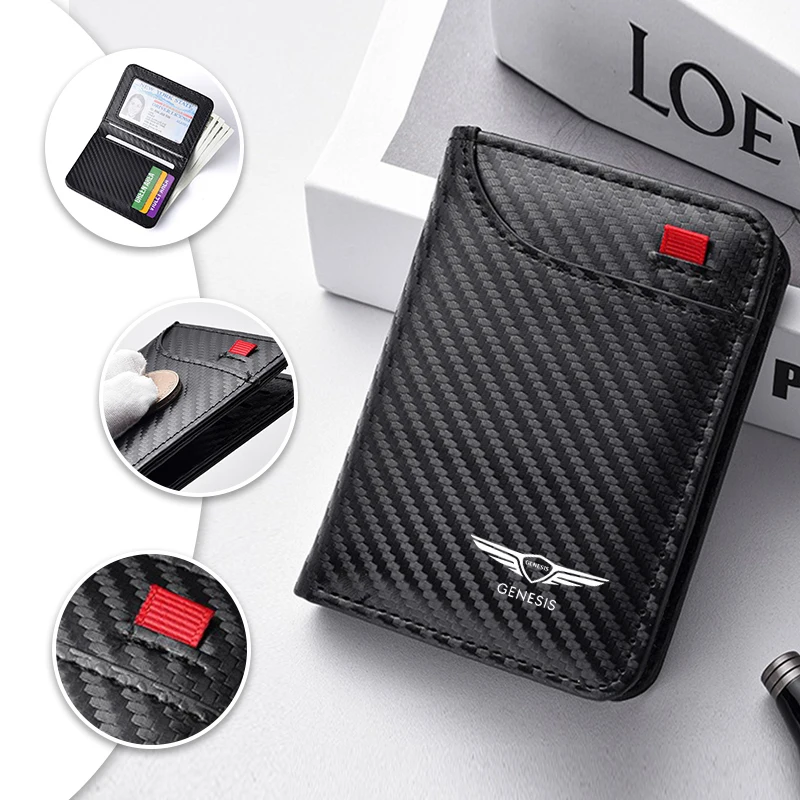 Carbon Fiber Car Driving Document bag ID Passport Card Wallet Card Pouch For Genesis G80 G70 GV80 G90 GV60 GV70 GV90 EV BH MINT