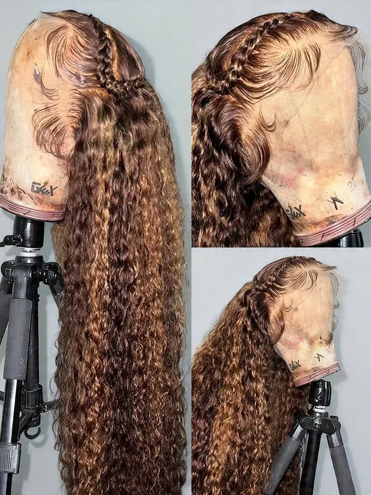 

250% High Density Highlight Deep Wave Human Hair Wigs For Women 4/27 Honey Blonde Ombre Colored Bouncy Curly 13x6 13x4 Hd Lace Frontal Wigs