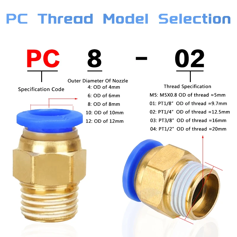 Air Pneumatic Fitting PC Plastic Hose Quick Release Fittings  4mm 6mm 8mm Hose Connector Thread 1/8 1/4 3/8 1/2 Tube Connectors