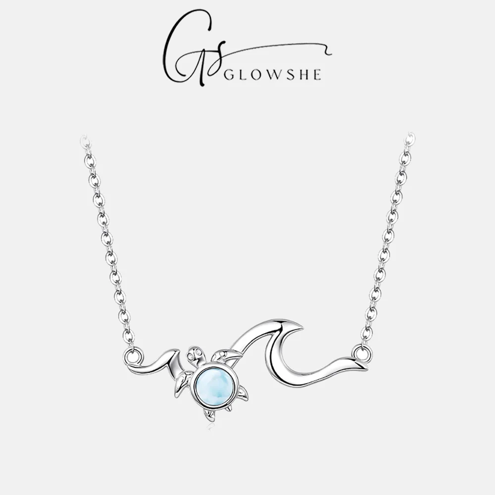 

Glowshe 100% 925 Sterling Silver Wave Sea Turtle Natural Stone Necklace Dainty Ocean Inspired Fine Jewelry For Women Daily Wear