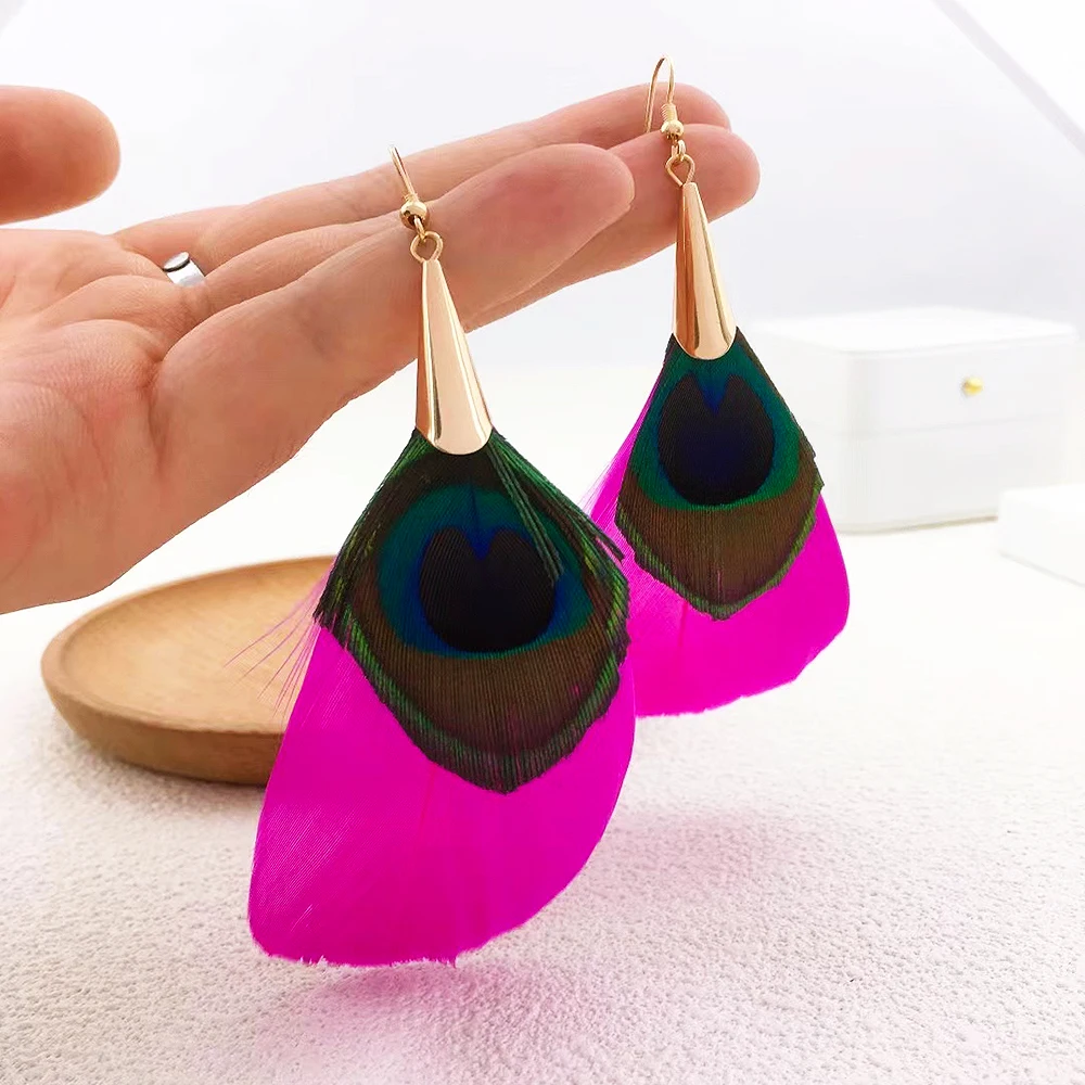 Stylish Bohemian Feather Earrings for Women Korean Elegant Women\'s Jewelry With Exaggerated Temperament Holiday Gift Jewelry