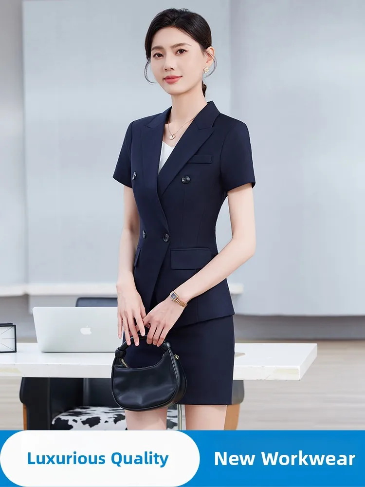 plus Size Summer Thin Professional Formal Suit Set for Women Hotel Manager Workwear Jewelry Store Uniform Wind Classic Style